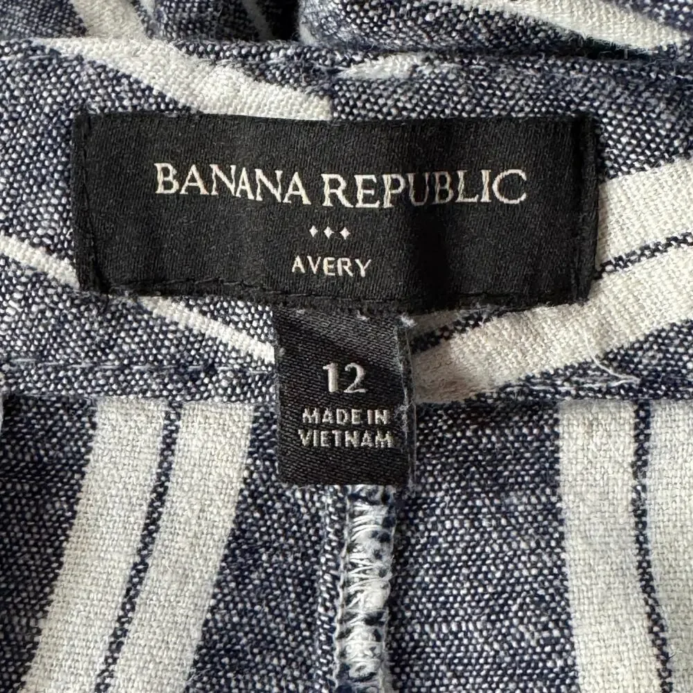 Banana Republic SZ 12 Avery Ankle Pants Striped Linen Blend Stretch Pockets